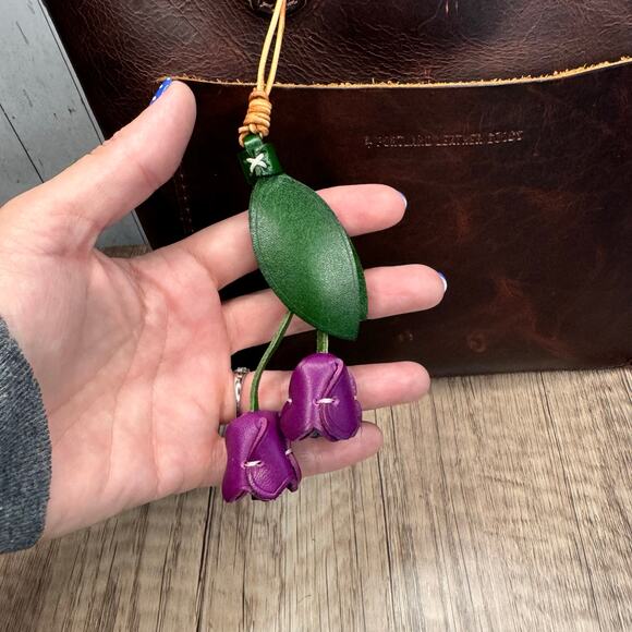 Genuine Leather Tulip Bag Charm Purple Tulip Spring Flowers Leather Charm - Picture 3 of 8